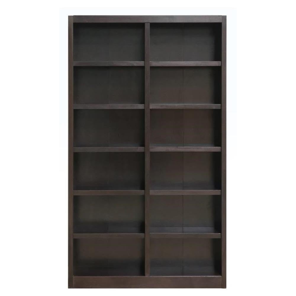 84" Traditional Double Wide Wood Bookcase with 10 Adjustable Shelves and 2 Fixed Shelves