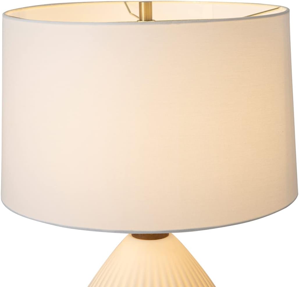 Bone Porcelain Table Lamp with Nightlight - 28", Weathered Brass and Walnut, 4-Way