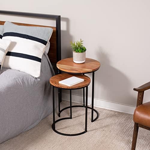 HOME Wooden Nesting Side Tables - Mid Century Modern Stackable Coffee Table