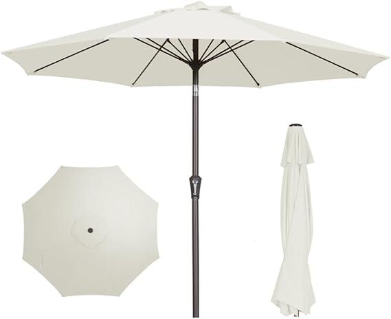 9FT Patio Umbrella Outdoor Market Umbrella with Push Button Tilt and Crank