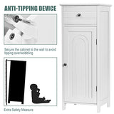 Floor Storage Cabinet, Bathroom Freestanding Side Storage Organizer, Single Door Floor Storage Cabinet w/Drawer & Adjustable Shelves,