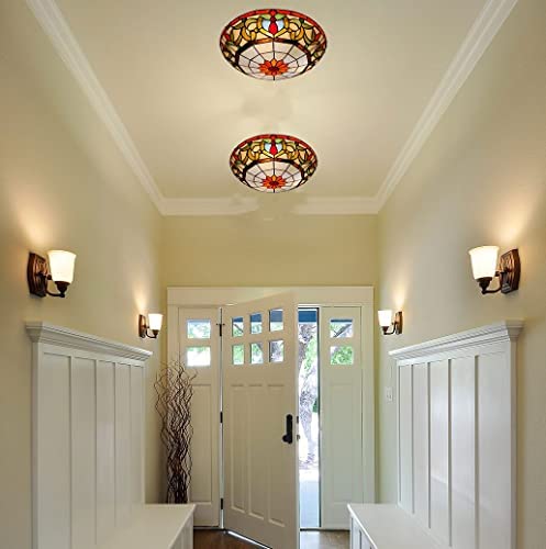 Tiffany Stained Glass Flush Mount Ceiling Light - 16 Inch 3-Light Fixture