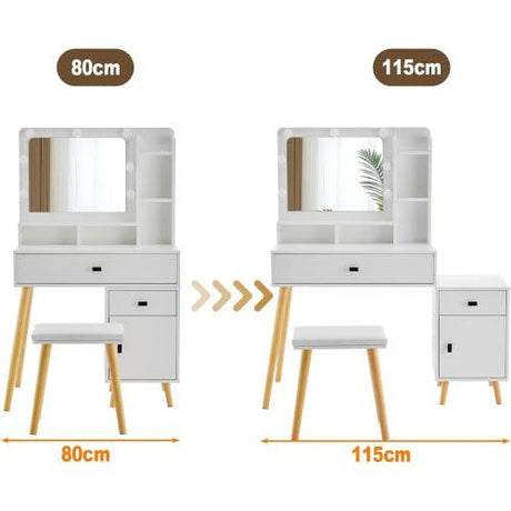 Dressing Table with LED Mirror, Light Adjustable Brightness, Dressing Table with Padded