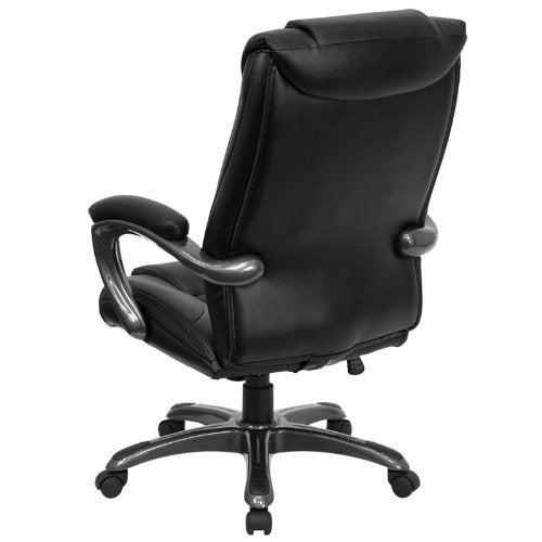 Flash Furniture Oma High Back Black LeatherSoft Layered Upholstered Executive Swivel Ergonomic Office Chair with Smoke Metal Base and Arms