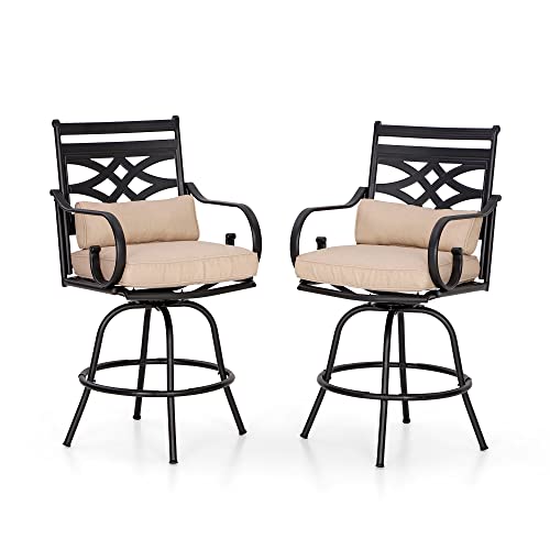Outdoor Swivel Bar Stools Set of 2，Patio Counter Height Bar Chairs