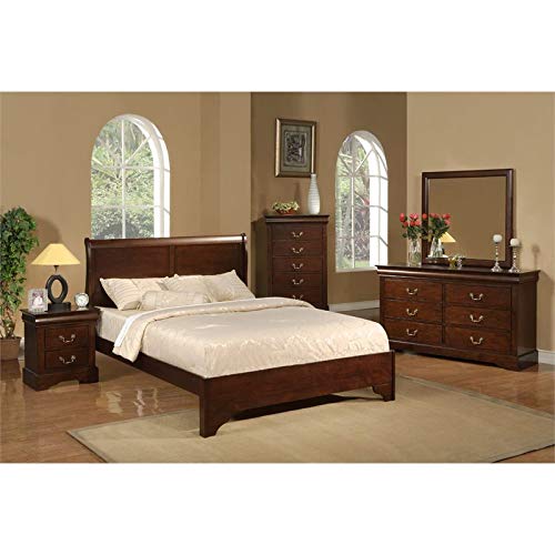 Full Size Wood Sleigh Bed, Box Spring Required, in Cappuccino (Brown)