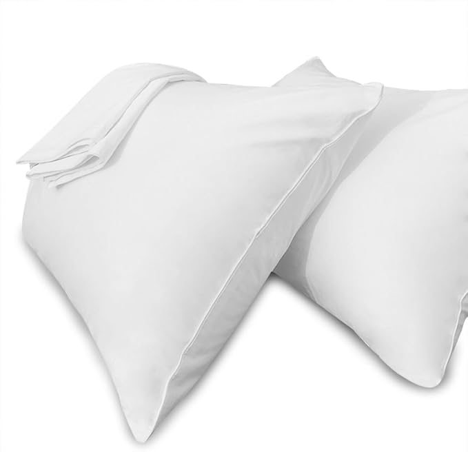 White Pillow Cases Standard Size-100% Cotton Pillowcase Covers with Zipper Hidden