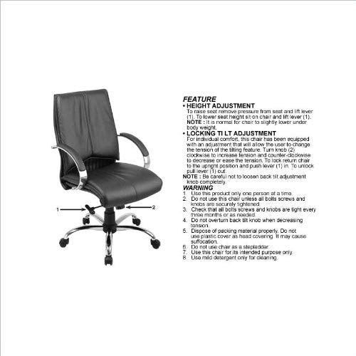 Office Star 8200 Series Deluxe Mid Back Executive Leather Office Chair with Chrome Base
