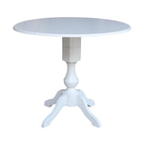 42 in Round Dual Drop Leaf Pedestal Table-36.3"H Dining Table, White