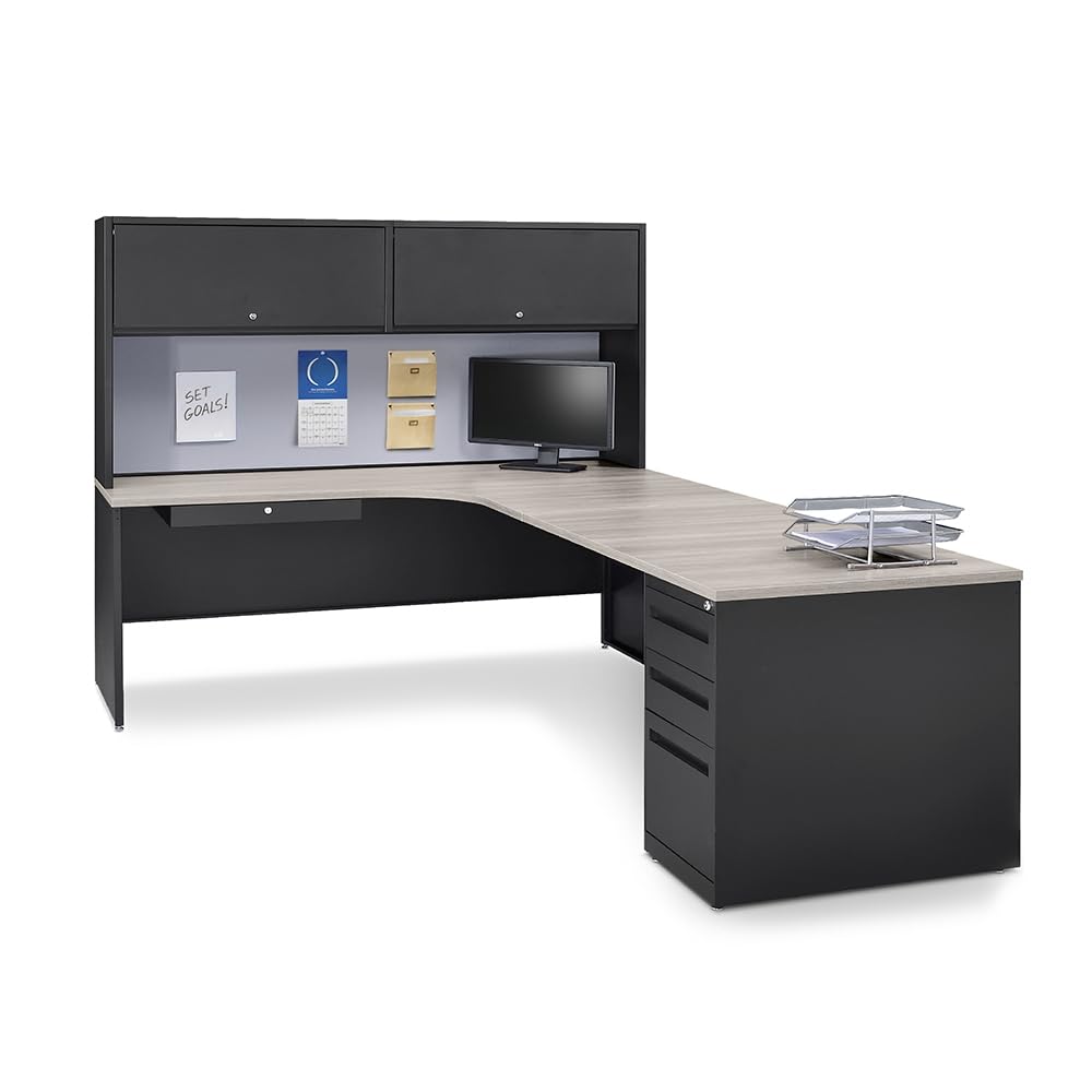 Carbon L Shaped Executive Office Desk with Hutch - Durable Laminate Computer Desk