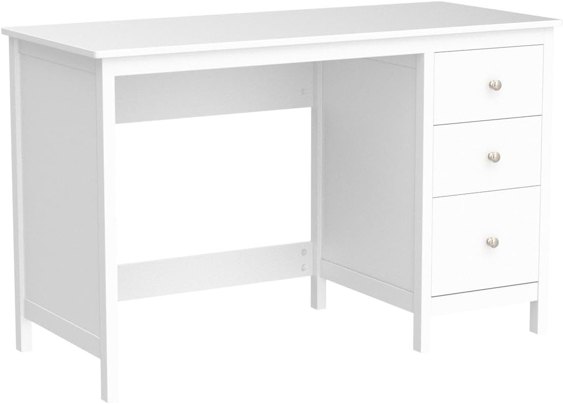 White Desk with Drawers, Modern Home Office Computer Desk