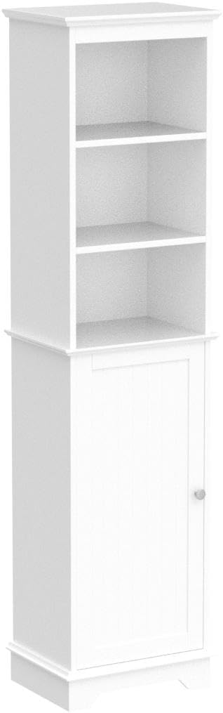 Bathroom Storage Cabinet, Tall Slim Cabinet with 3 Shelves & Door, Floor Freestanding