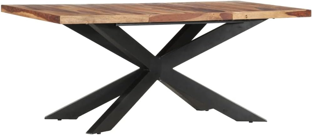 IronRoot Sheesham Wood Industrial Dining Table with Black X-Frame Base