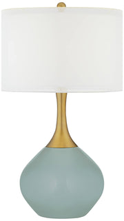 Color + Plus Nickki Brass 30 1/2" Modern Aqua-Sphere Blue Table Lamp