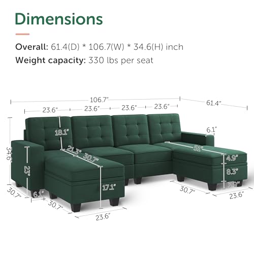 Velvet Sectional Couch with Storage U Shaped Couch with Chaises for Living Room,