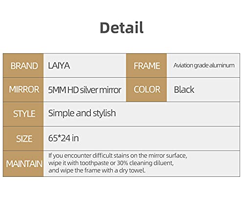 Full Length Floor Mirror 65"x22" - Standing or Wall Leaning Aluminum Frame