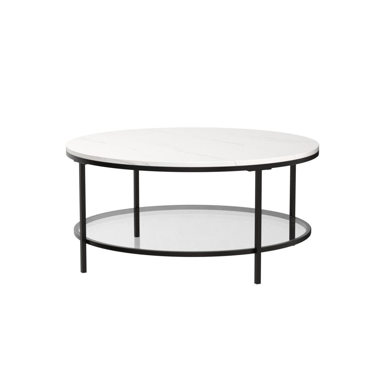 36" Wide Round Round Coffee Table with Faux Marble Top in Blackened Bronze