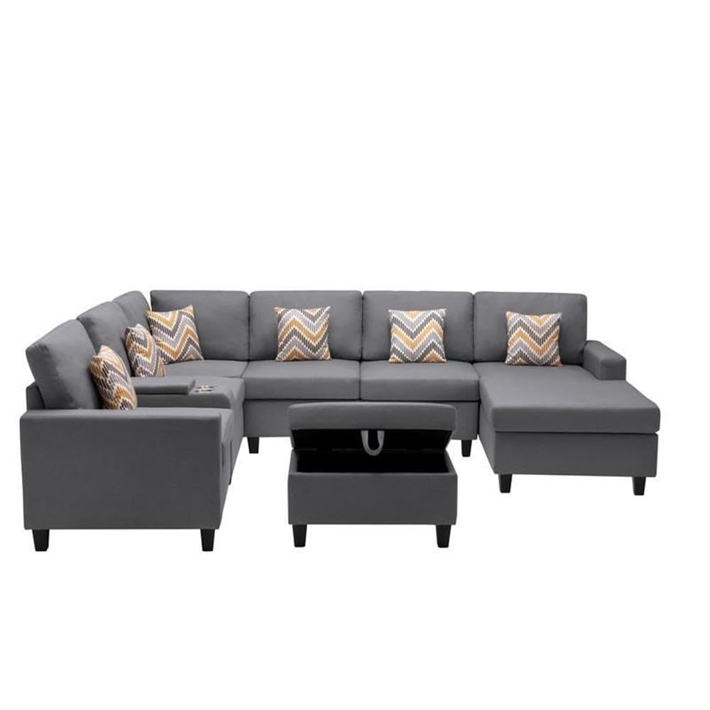 Nolan Gray Linen Fabric 8Pc Reversible Chaise Sectional Sofa