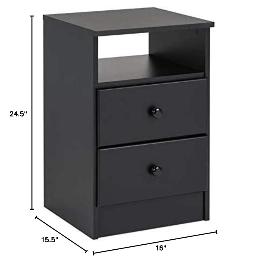 Astrid Simplistic Nightstand Side Table with 2 Drawers and Open Shelf,