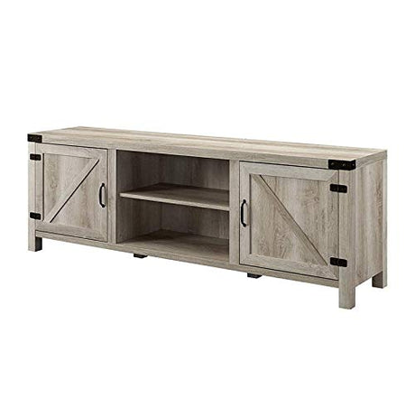 70" Farmhouse Barn Door Rustic Wood TV Stand Console with Storage in Rustic White