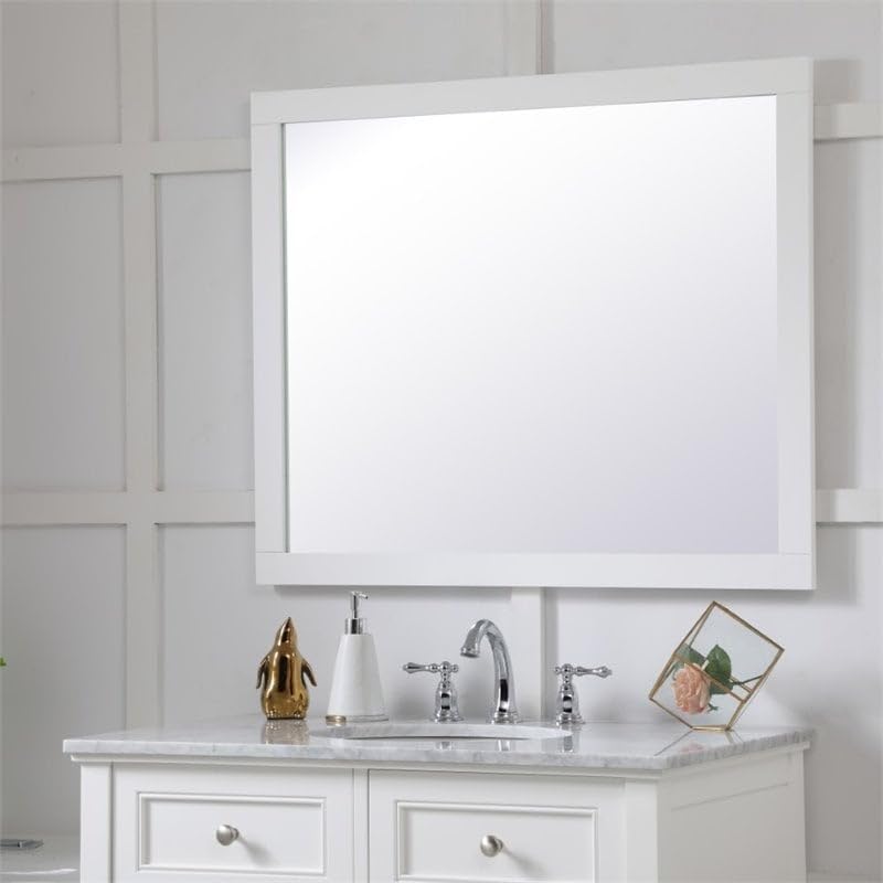 36" x 30" Wood Frame Bathroom Mirror in White Finish