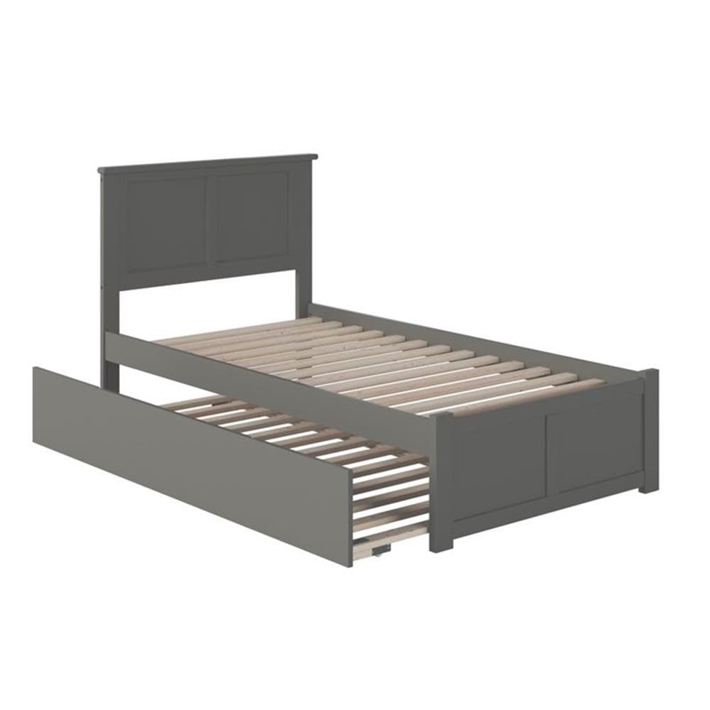 Wood Twin XL Platform Panel Bed with Trundle in Gray