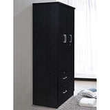 3 Door Armoire with 2 Drawers 3 Shelves in Black