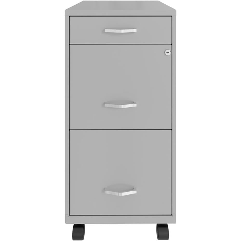 3 Drawers 29.52" Vertical Silver Metal Filing Cabinet Lockable Pre-Assembled Movable