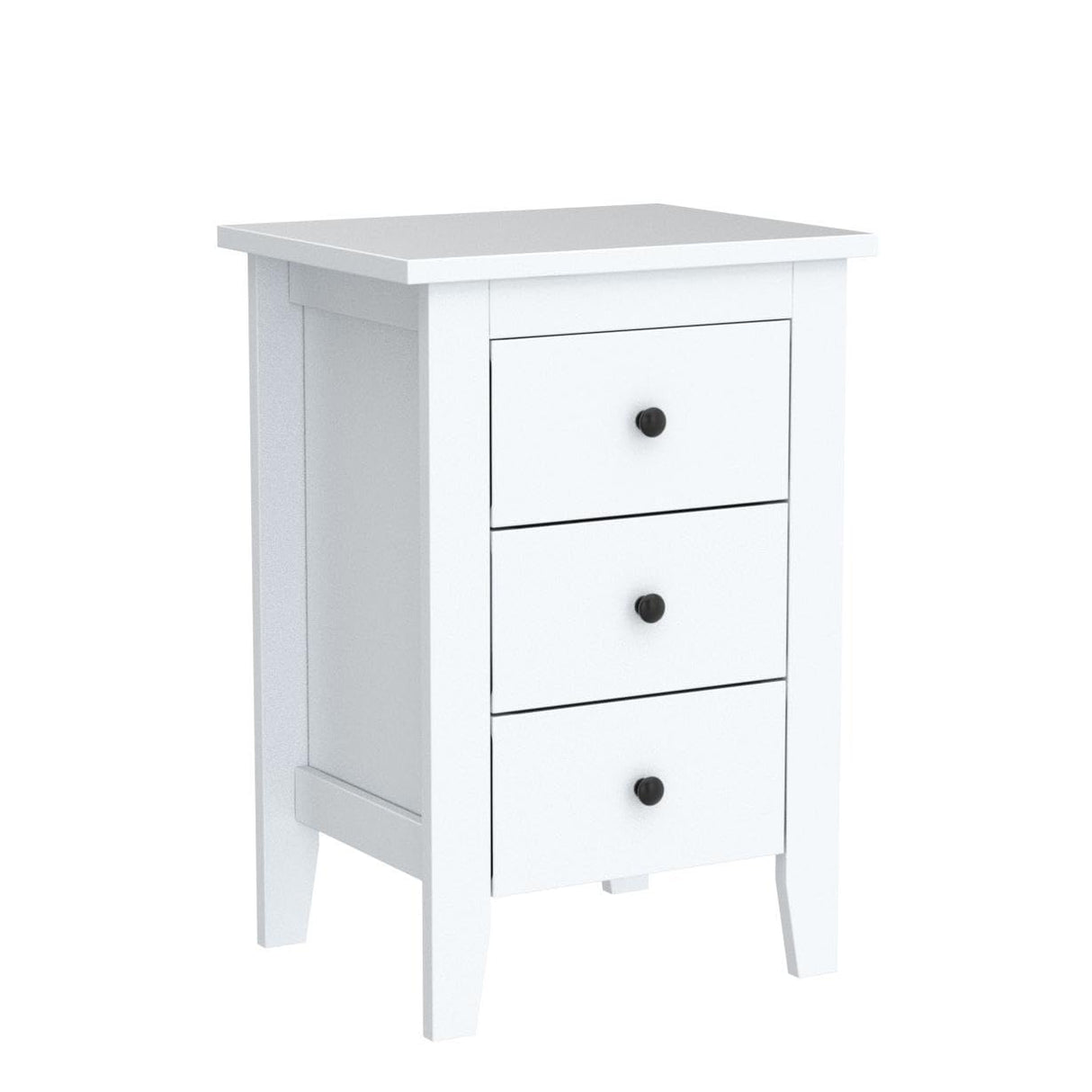 Nightstand, Side Table with 3 Drawers, Bedroom Side Storage Cabinet Wooden End Table Accent Table Solid Wood Legs (White, 2 Pics)