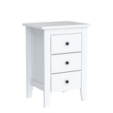 Nightstand, Side Table with 3 Drawers, Bedroom Side Storage Cabinet Wooden End Table Accent Table Solid Wood Legs (White, 2 Pics)