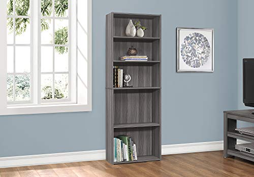 I BOOKCASE-72 H/Grey with 5 Shelves Bookcase, Gray