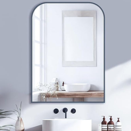 Bathroom Mirror, 48x36 Inch Wall Mirror, Black Metal Framed Wall-Mounted Mirrors