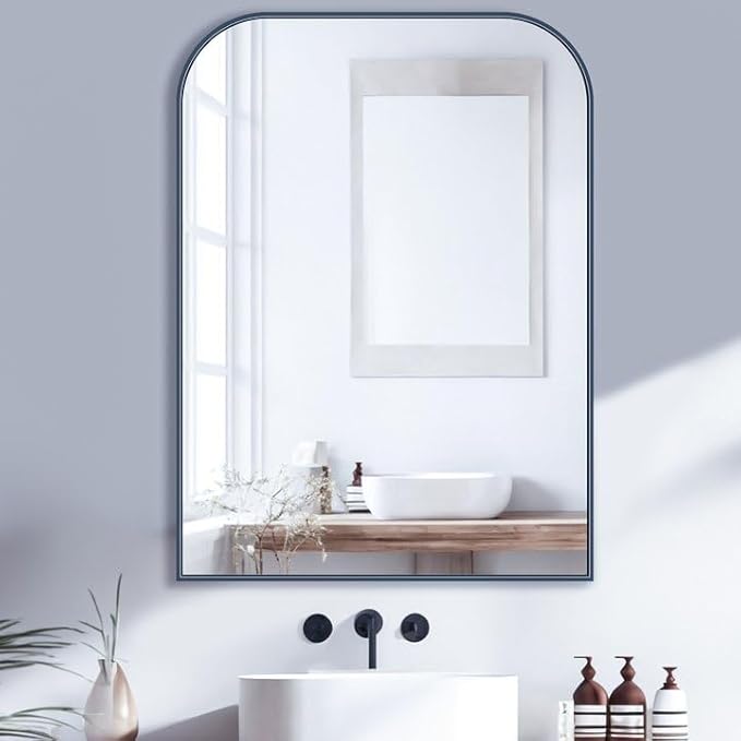 Black Metal Framed Wall Mirror – Modern Décor