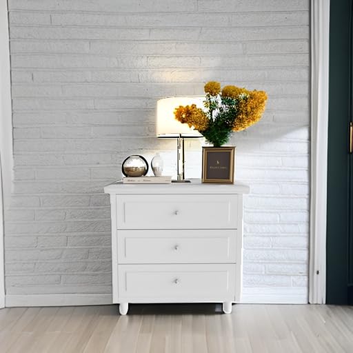 3 Drawers Nightstand, with Wood Legs,Modern White Drawers Dresser Bedside Nightstand