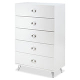 Acme Elms Wooden Rectangular Chest with 5 Storage Drawers in White and Chrome