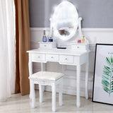 White Makeup Vanity with Lighted Mirror, Round Led Mirror Vanity