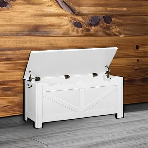 39.4" Storage Bench, Storage Chest, Lift-Top Storage Trunk with 2 Safety Hinges, Wooden