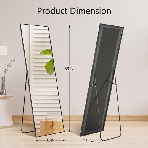 Full Length Standing Mirror 59"x16" - Black Rectangular Floor Mirror