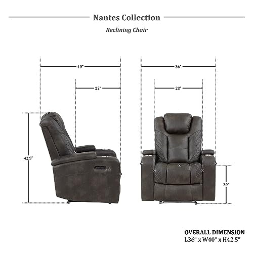 Nantes Wall-Hugger Power Reclining Chair, Brownish Gray