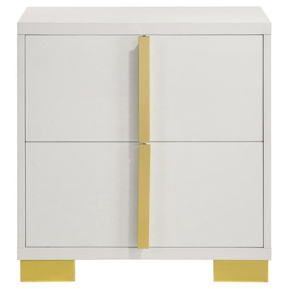 4-Piece Contemporary Wood Queen Bedroom Set White and Gold
