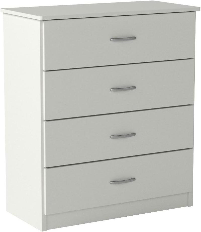 MDF Wood Simple 4-Drawer Dresser Easy to Assemble Chest of Drawers for Bedroom Living Room White