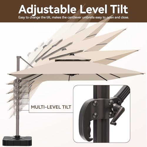 9x12 FT Patio Umbrella, Large Cantilever Rectangular Double Top Heavy Duty Offset Umbrellas with 360° Rotation