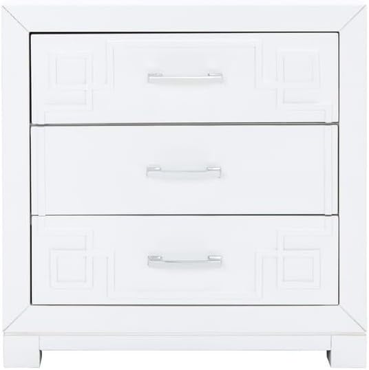 Raina Three Drawer Greek Key Night Stand, 0, Navy