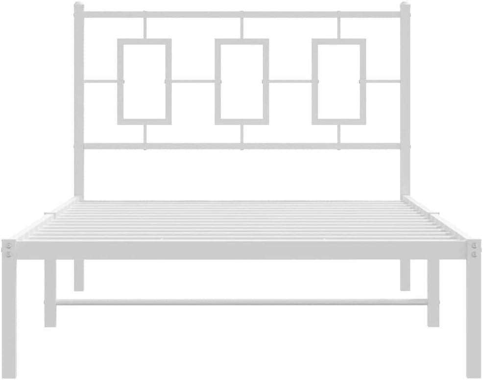 Strawberry Fairy Elegant White Metal Bed Frame for Timeless Comfort, Sturdy Steel Construction, Includes Headboard, 39.4" x 78.7"