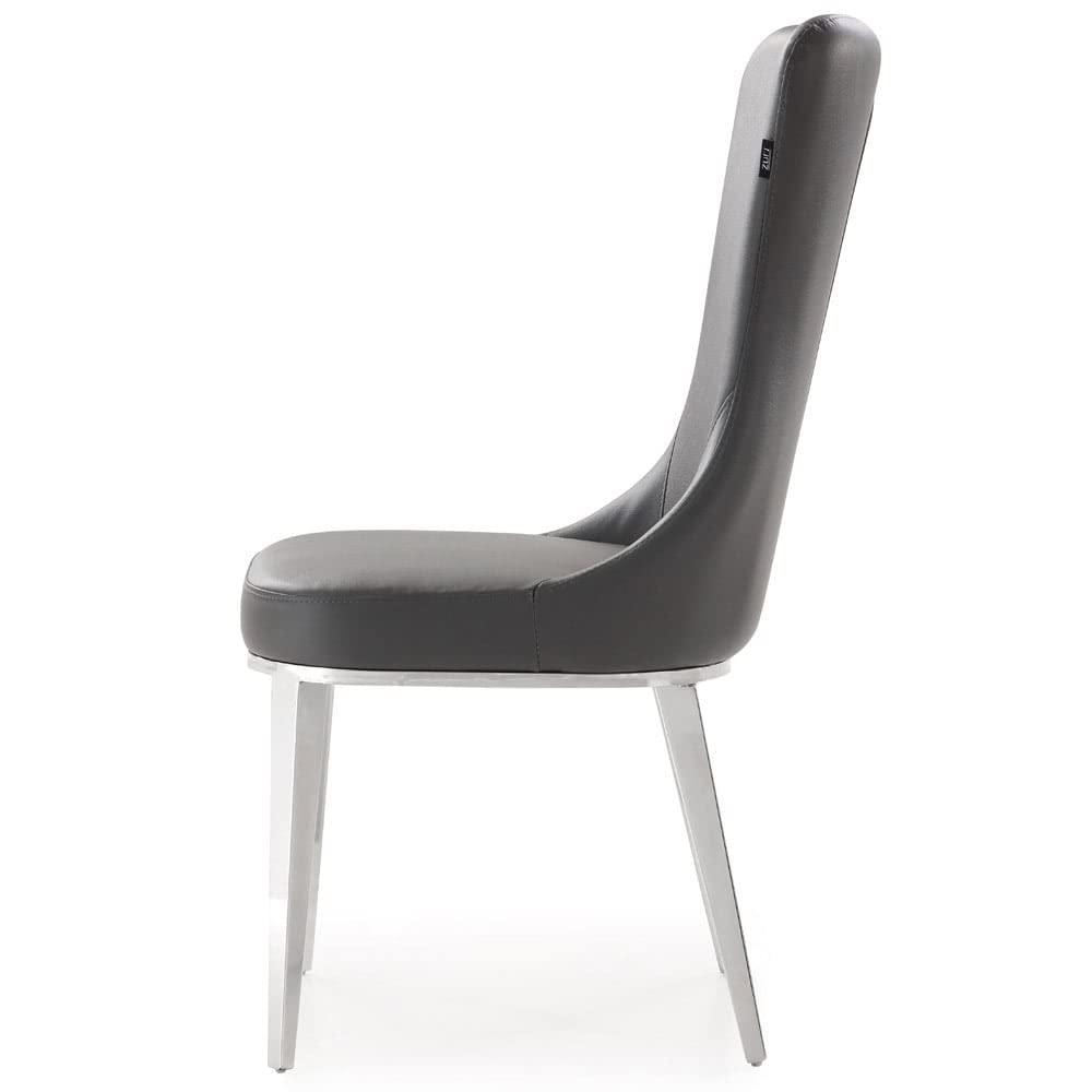 Modern Norma Dining Chair - Dark Grey with Polished Stainless Steel Base