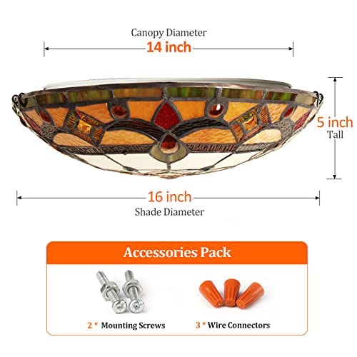 Tiffany Stained Glass Flush Mount Ceiling Light - 16 Inch 3-Light Fixture