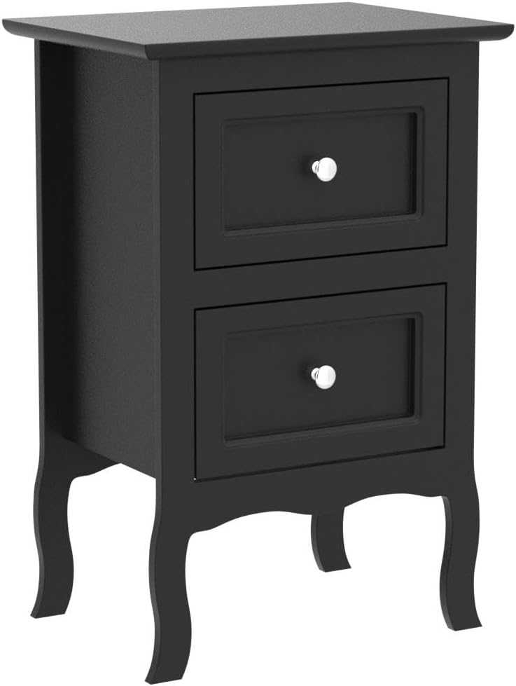 Black Nightstand Set of 2 for Bedroom, Vintage Small Night Stand with Drawers, Farmhouse Side Table,