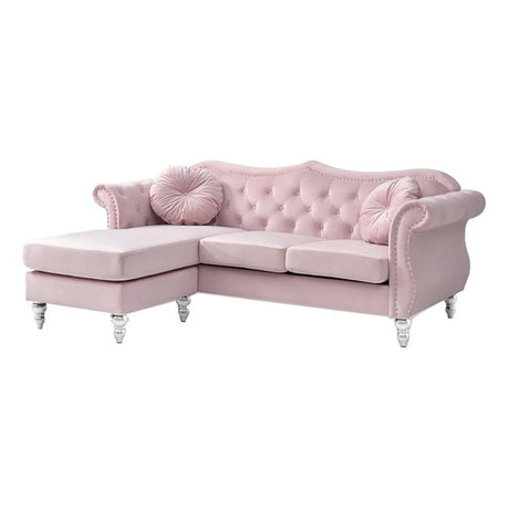 Transitional Velvet Back Tufted Sofa Chaise in Pink