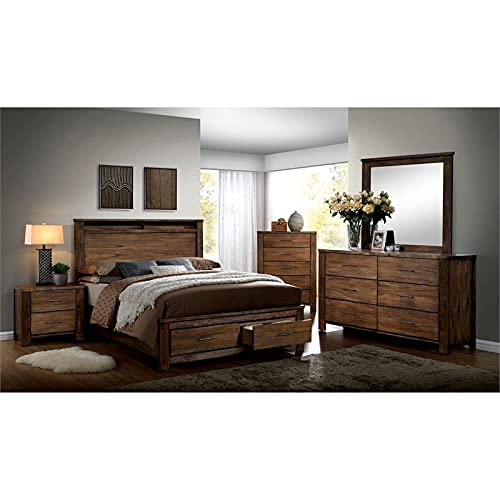 FOA Nangetti 2pc Antique Oak Solid Wood Bedroom Set - King + Nightstand