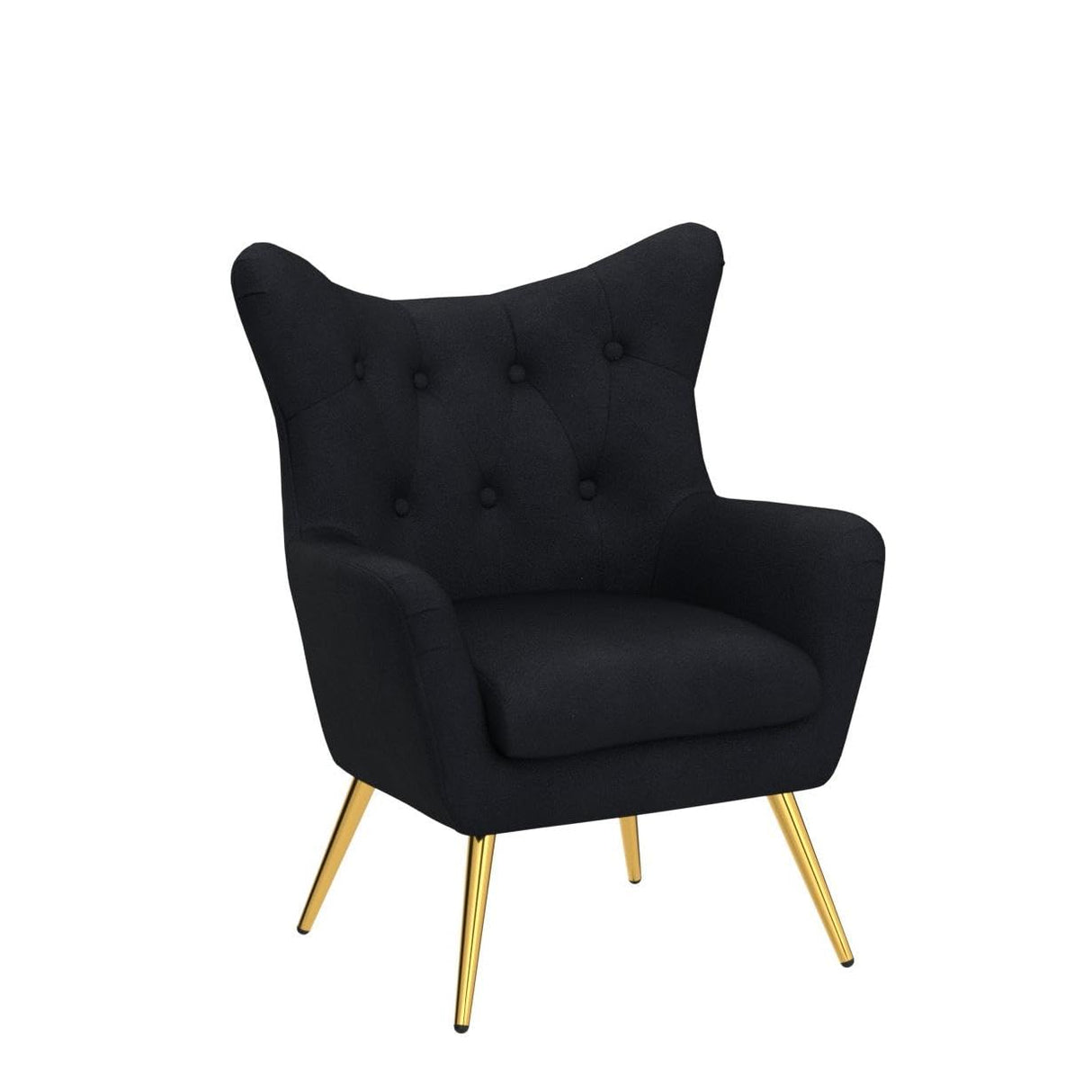 Velvet Accent Chair, Modern Wingback Arm Chair with Metal Gold Legs, Velvet Tufted Upholstered Single Sofa Chair for Living Room Bedroom, Dining Room Accent Club Guest Chair (Black)